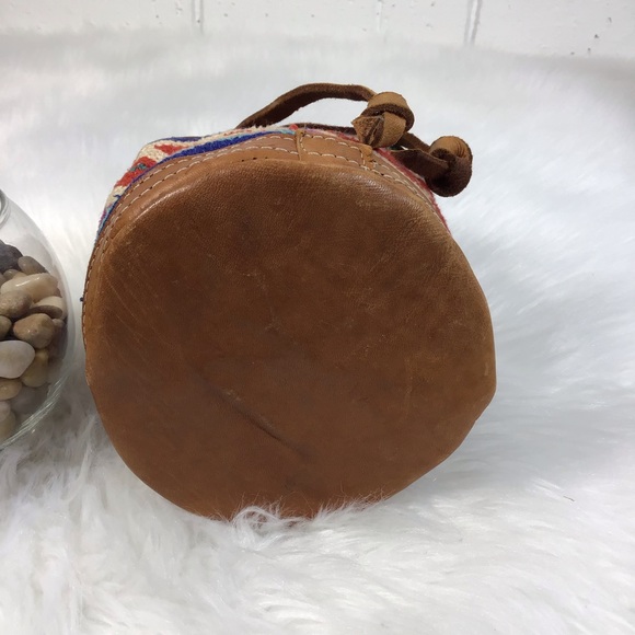 BOHO Woven Aztec Print Mini Leather Cinch Bag - Picture 5 of 8